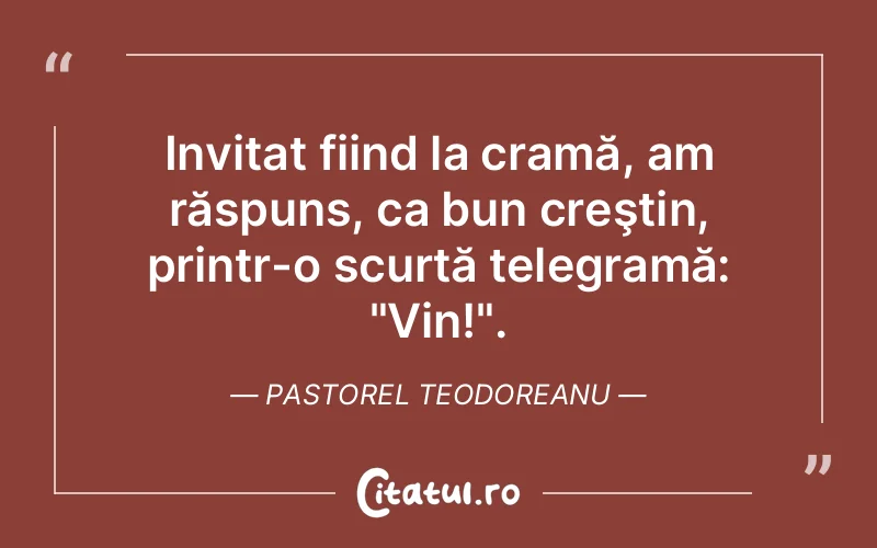 Invitat fiind la cramă, am răspuns, ca bun creş...