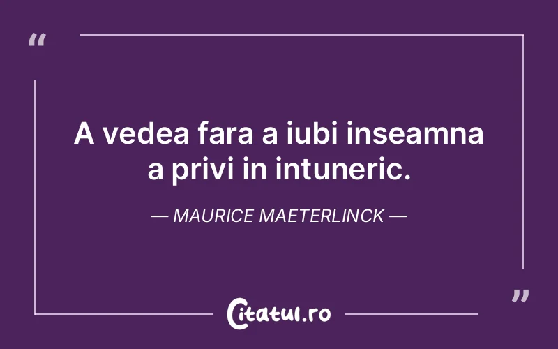 A vedea fara a iubi inseamna a privi in intuneric....